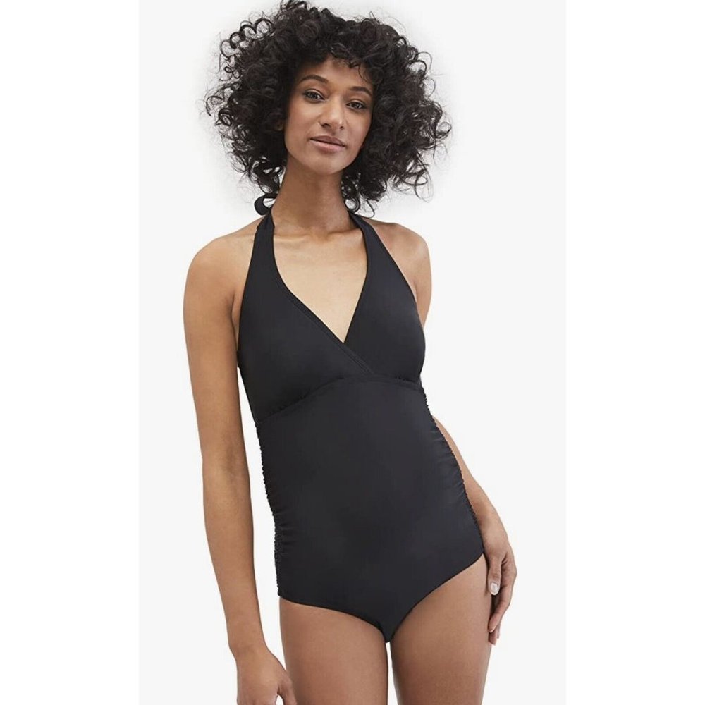 Motherhood Maternity Womens Stretch Halter Neck One-Piece Swimsuit Black Medium